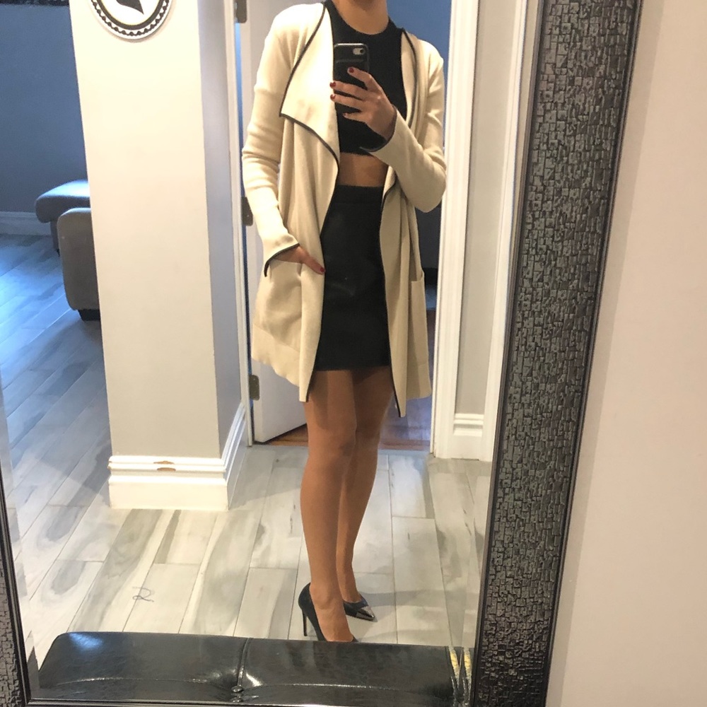 Beige and black leather lining jacket